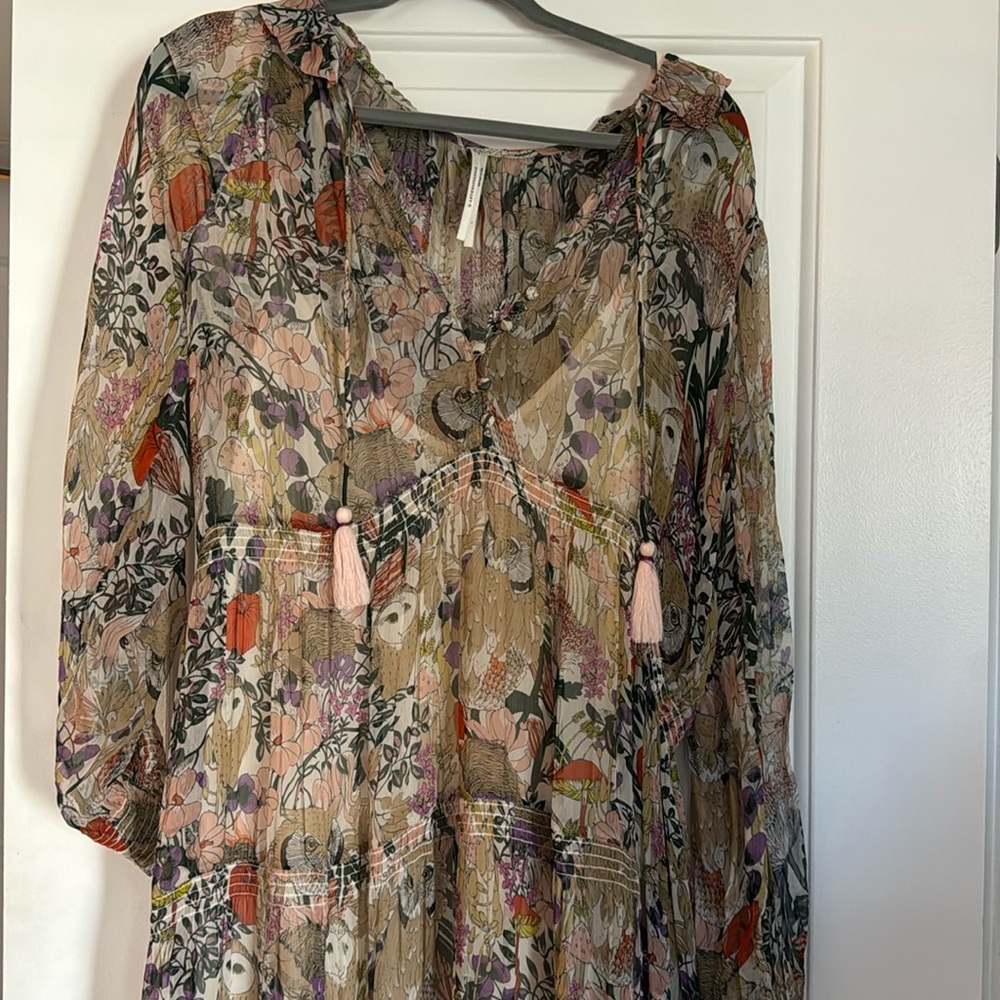 Anthropologie Maxi Dress with Owls and Frills in size L